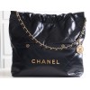 【24B 秋冬新作】Chanel 22 バッグ ダブルポケットモデル ブラックゴールド スモールサイズ | 人気のゴミ袋バッグ新バージョン 35×37×7 cm  