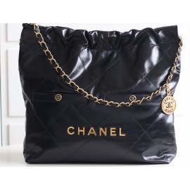 【24B 秋冬新作】Chanel 22 バッグ ダブルポケットモデル ブラックゴールド スモールサイズ | 人気のゴミ袋バッグ新バージョン 35×37×7 cm  