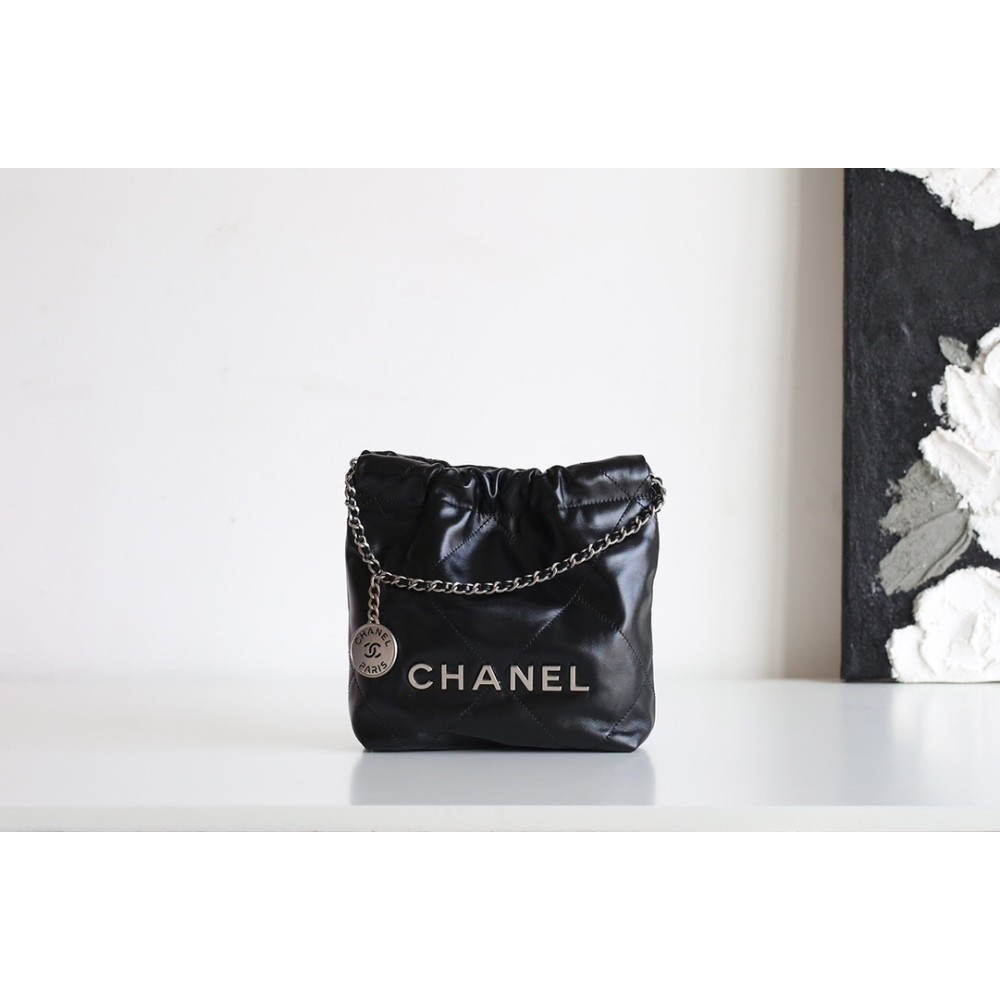 【進化型トレンドアイテム】Chanel mini 22bag アップグレード版 - Antiba zp 革 × レトロシルバークランプ ゴミ袋ミニ 19×20×6cm