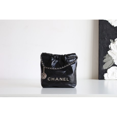 【進化型トレンドアイテム】Chanel mini 22bag アップグレード版 - Antiba zp 革 × レトロシルバークランプ ゴミ袋ミニ 19×20×6cm