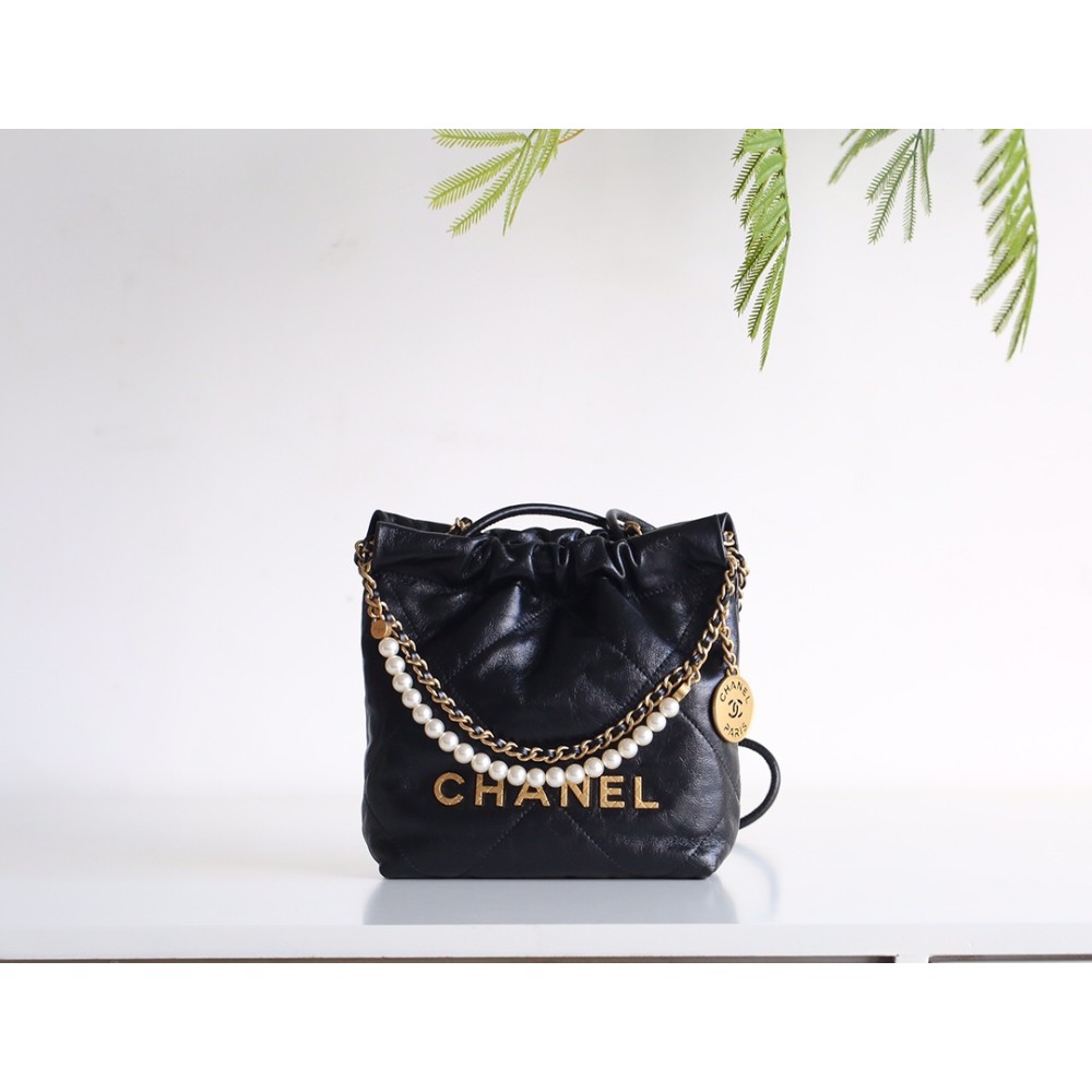 【23SS 人気 No.1】Chanel ミニ 22 パールゴミ袋バッグ - ゴミ袋ミニ × パールアクセント 2023 年必須ファッションアイテム 20×18×6.5cm