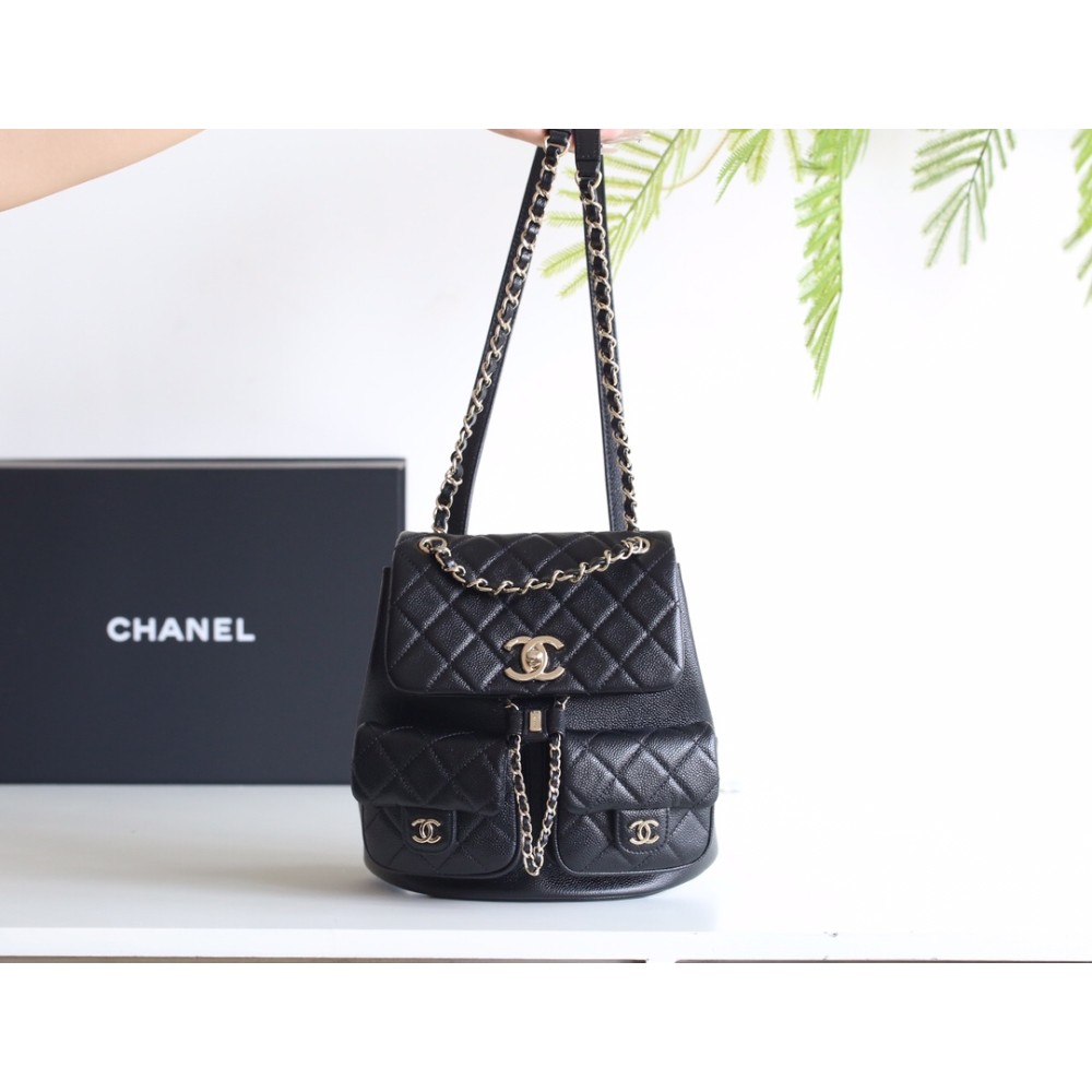 【24P 春夏新登場】Chanel ダブルポケット ヴィンテージ バックパック 「カエルのダブルショルダーバッグ」 ハイブリッド肩紐 20.5×20×11.5cm