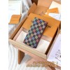 【N00141】カラーダミエ A 級全鋼 パーソナライズドカスタム Brazza ロングウォレット｜LV Vers Damier Ebene｜カラフルチェック柄 10×19×2cm