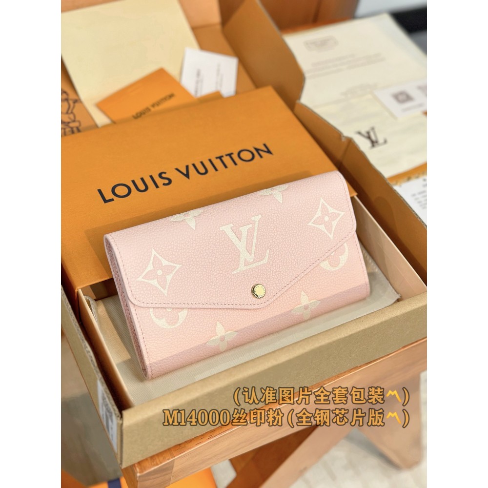 【M14000】シルクスクリーンピンク Ａ級全鋼 パーソナライズドカスタム Sarah ロングウォレット｜ダブルトーン Monogram Empreinte 皮革｜エレガントピンクデザイン 19×10.5×2cm