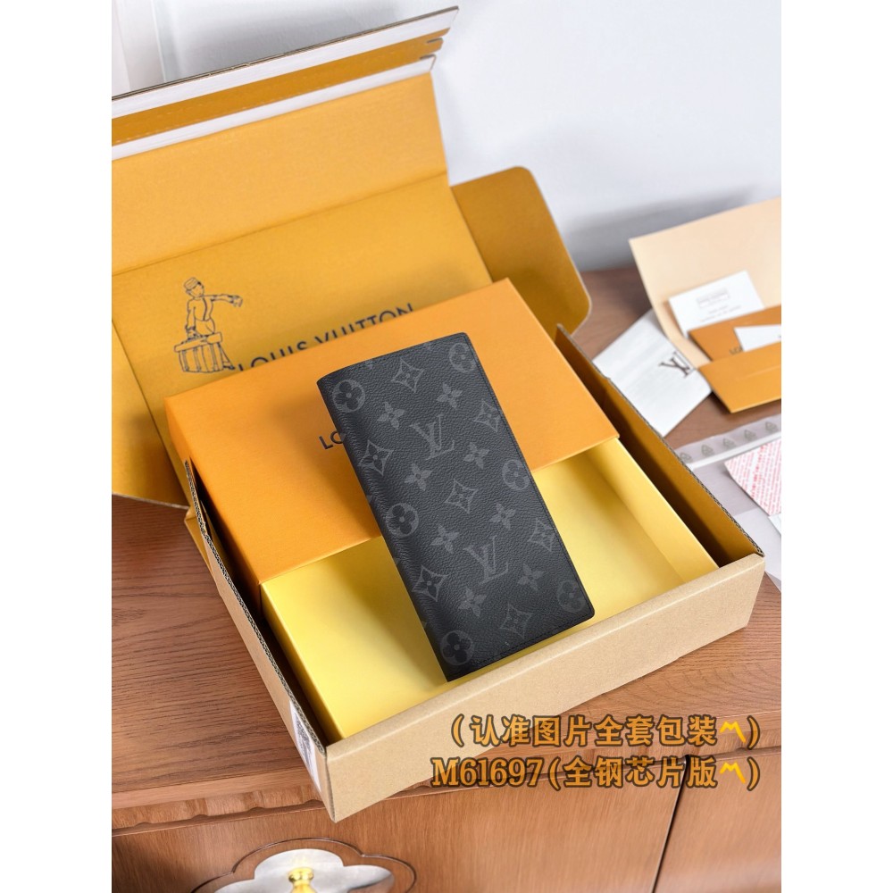 M61697 ブラックモノグラム A 級全鋼版 パーソナライズドカスタム Brazza ロングウォレット｜Monogram キャンバス × 粒面牛革｜マスキュリンデザイン 10×19×2cm