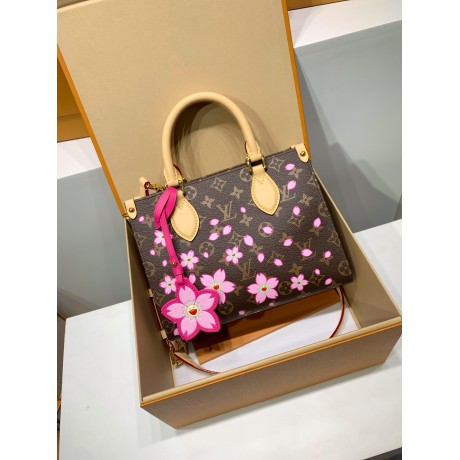  免税版 M13269G 全鋼製 ルイ・ヴィトン × 村上隆 コラボ OnTheGo スモールハンドバッグ 桜柄 19×11.5×25 cm