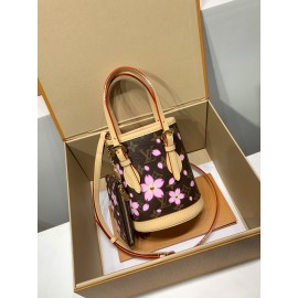  免税版 M13417G 全鋼製 ルイ・ヴィトン Nano Bucket ハンドバッグ 桜柄 17×9×13cm