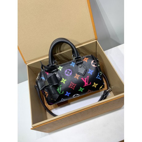モノグラム・マルチカラー 免税版 M13406G 全鋼製 Louis Vuitton x 村上隆 Nano Speedy ハンドバッグ｜明るい色彩と精巧なフォルム 10×7.5×16cm