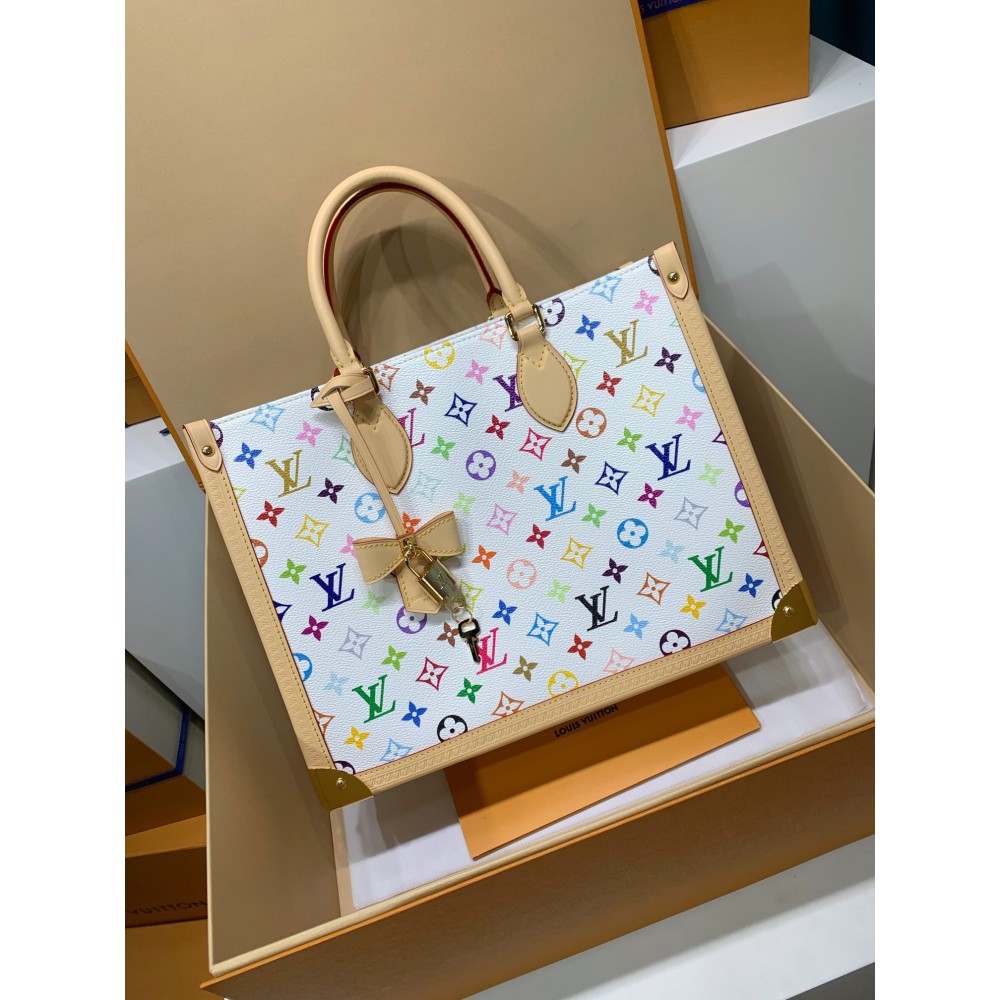 モノグラム・マルチカラー 免税版 M13079G 全鋼製 Louis Vuitton x 村上隆 OnTheGo ミッドサイズハンドバッグ｜カラフルな Monogram で遊び心溢れるデザイン 27×14×35cm