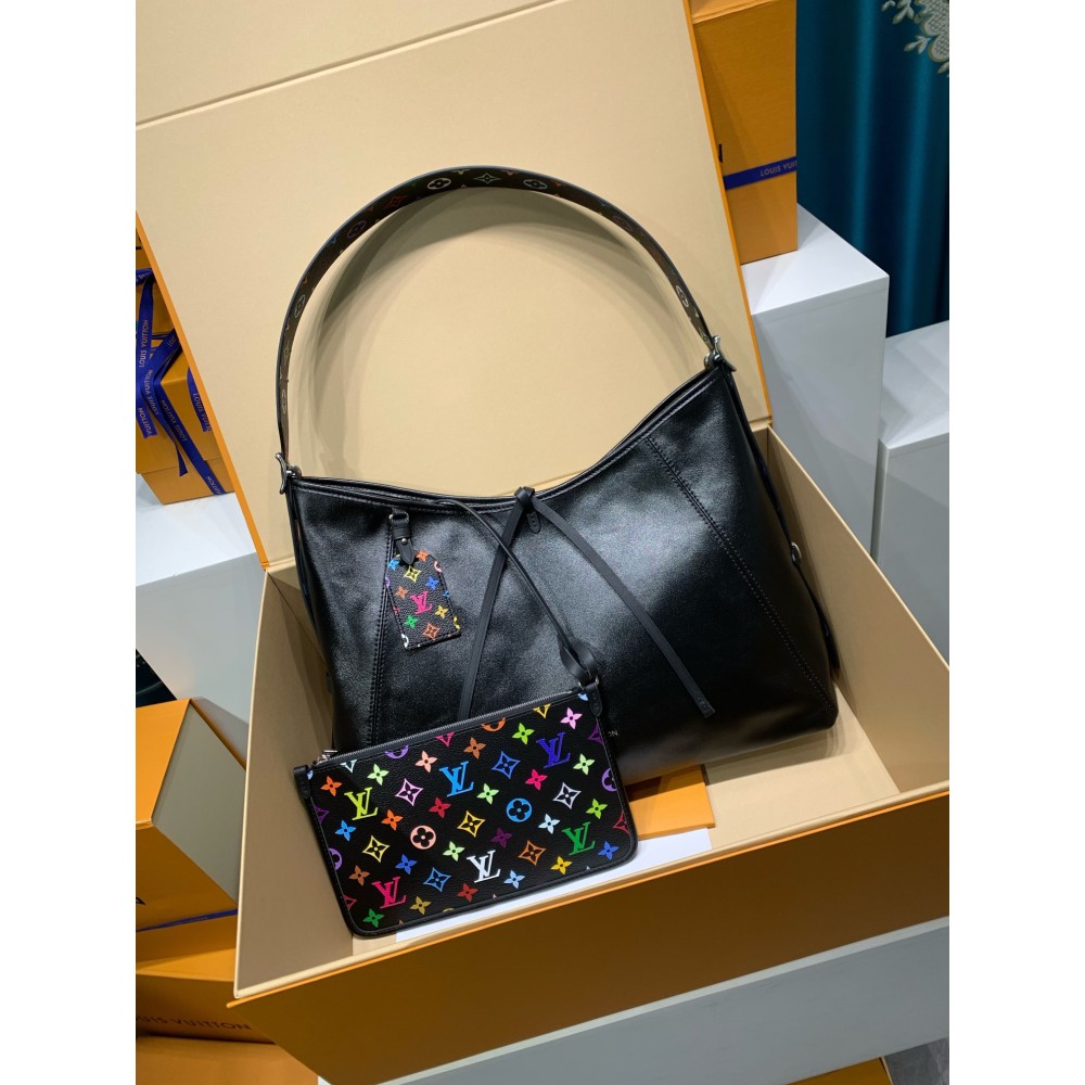  免税版 M13105G 全鋼製 Louis Vuitton x 村上隆 CarryAll Vibe ハンドバッグ｜柔らかい羊革とカラフルな Monogram の魅力 30×15×39cm