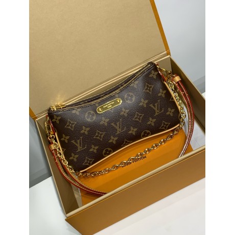 モノグラムバッグ 全鋼 M83008 Liv Poch ette｜Monogram キャンバス × 金色チェーン × 天然牛革、ダブルファスナーでセキュアなスタイリッシュバッグ​ 24.4×13.5×6.6cm