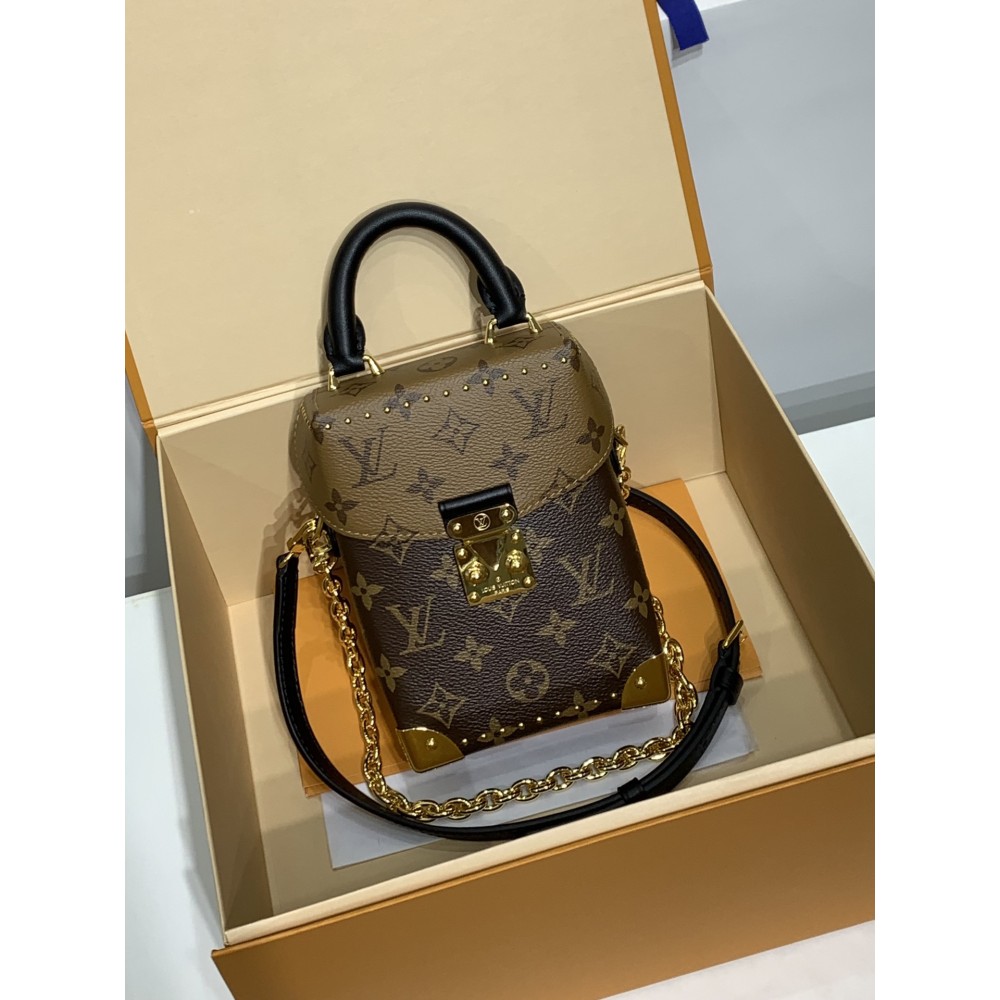 モノグラムバッグ 全鋼 M82465G Camera Box ハンドバッグ｜Monogram×Monogram Reverse キャンバス、Petite Malle ディテール融合で個性的なモダンバッグ​ 12.5×17.6×6cm