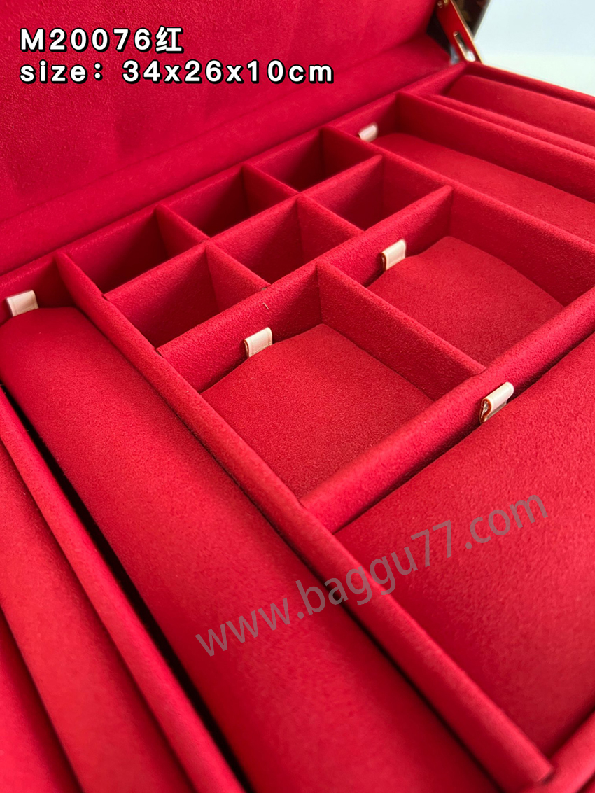 M 20076赤 ボーTE BIJOUXジュエリーボックスこのMonogramジュエリーボックスは、旅行中に貴重なものを携帯するのに特に適しています。13個の大きさの異なる隔壁を設置し、S錠を用いて2個のスーツケースの挿錠開閉を配置する
