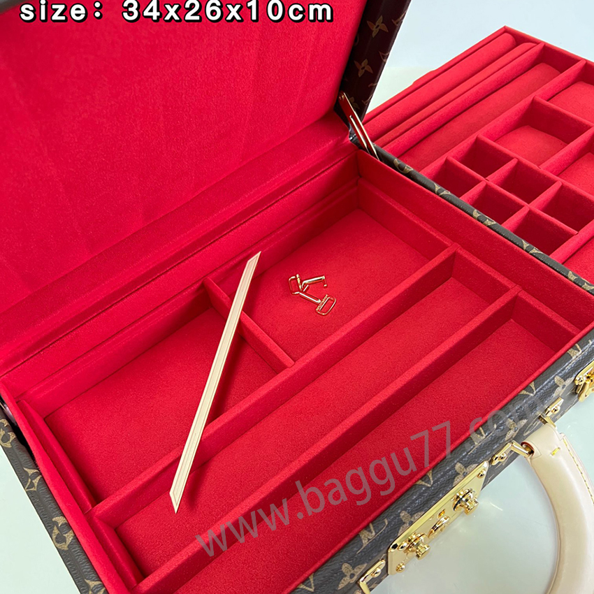 M 20076赤 ボーTE BIJOUXジュエリーボックスこのMonogramジュエリーボックスは、旅行中に貴重なものを携帯するのに特に適しています。13個の大きさの異なる隔壁を設置し、S錠を用いて2個のスーツケースの挿錠開閉を配置する