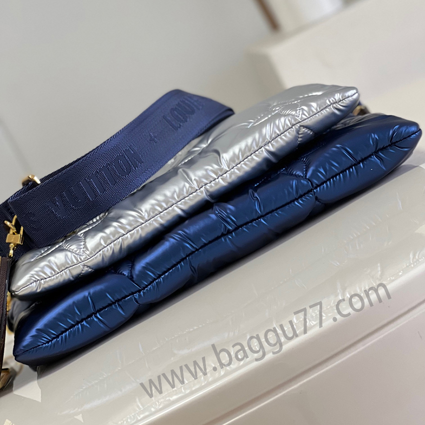 M 21057ブルーこのMaxi Multi-Pochette Accessoiresハンドバッグは今シーズンのLV Pillowカプセルシリーズから出て、ナイロンを回収して妙味のある構造を作る。長肩ベルトとチェーンベルトはすべて取り外し可能で、手提げは斜めにまたがって心に合わせて切り替えられる。小銭入れも自由に出し入れできます